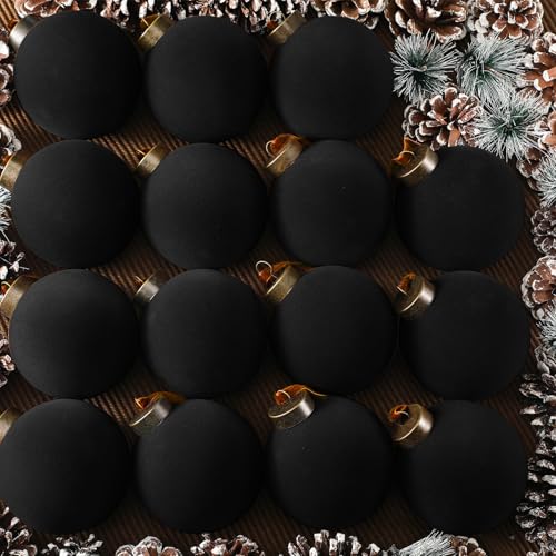 Liliful 15 Pcs Velvet Christmas Balls - Flocked Tree Ball Ornaments (Black, 3.15 Inch)