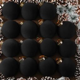 Liliful 15 Pcs Velvet Christmas Balls - Flocked Tree Ball Ornaments (Black, 3.15 Inch)