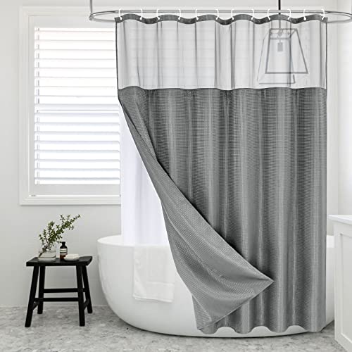 MitoVilla Grey Waffle Shower Curtain Set with Snap-in Liner, Modern Waffle Weave Fabric Shower Curtain, Luxury Heavy Duty Cloth Shower Curtain for Neutral Hotel & Spa Bathroom Decor, 72 x 72