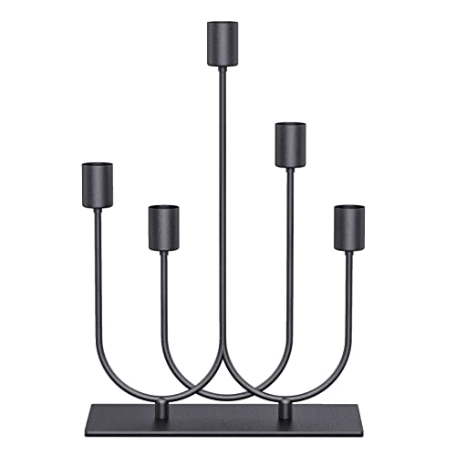 "smtyle Black Taper Candle Hodlers for Candlesticks Set of 5 Candelabra with Iron-0.8"" Diameter Ideal Decor for Table Centerpiece"