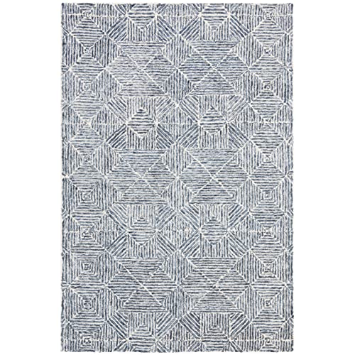 SAFAVIEH Contemporary Rug for Living Room, Dining Room, Bedroom - Abstract Collection, Short Pile, in Blue and Ivory, 76 X 122 cm