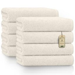 GREEN MARK Hand Towels - Set of 8 – 100% Cotton, Soft & Absorbent, Premium Quality for Bathroom, Spa and Gym, 50 × 100 cm, Natural/Cream