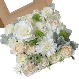rongflower Artificial Flowers Combo Silk Mix Fake Flowers Leaf for DIY Wedding Bouquets Centerpieces Arrangements Party Baby Shower Home Decorations(Milk White)