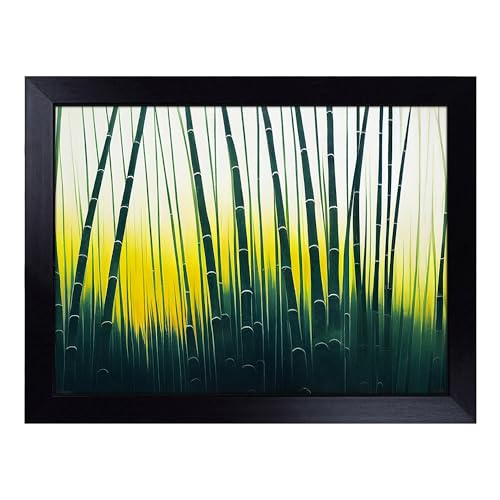 Lap Tray with Bean Bag Cushion, Painted Bamboo Forest - Handmade in the UK, Raised Wooden Edge, Padded Cushion, Heat-Resistant Wipe-Clean Surface, for Meals, Laptops and Crafts