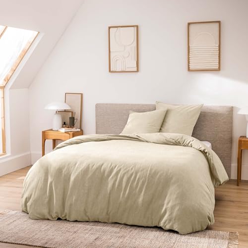Douceur d'Intérieur, 3-Piece Bedding Set (240 x 220 cm) Meline Sand, 100% Cotton Yarn Dyed