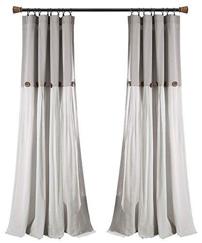 "Lush Decor Button Window Curtain Single Panel, Cotton Linen Blend Exclusive Of Decoration, Gray/White, 40"" W x 84"" L"