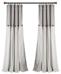 "Lush Decor Button Window Curtain Single Panel, Cotton Linen Blend Exclusive Of Decoration, Gray/White, 40"" W x 84"" L"
