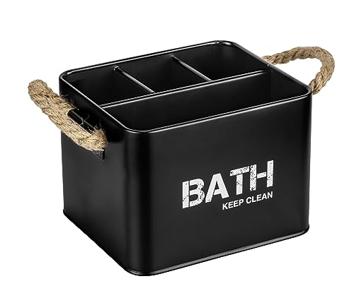 WENKO Gara Bathroom Box with 4 Compartments Black Steel Storage Box 19 x 12.5 x 13 cm Black
