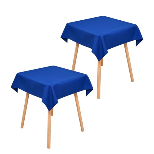 Wolkemer 2 Pack 36x36 Inch Small Square Tablecloth Washable Table Cloth - Reusable Polyester Fabric Table Cloth, Solid Blue Table Cover for Nightstand, End Tables, Side Tables, Coffee Tabletop