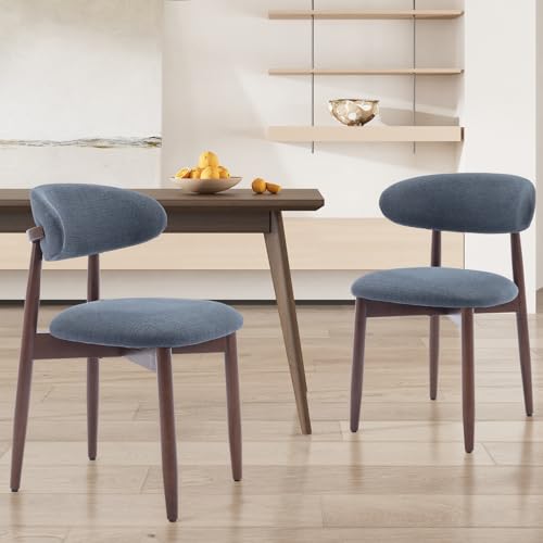COLAMY Modern Dining Chairs Set with Wooden Legs – Upholstered Fabric Dining Room Chairs with Curved Backrest, Soft Cushion Seat, and Sturdy Rubberwood Frame for Kitchen, Living Room, or Café