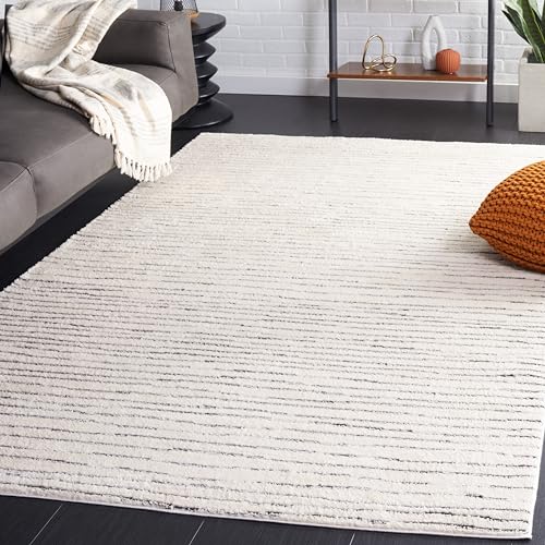 Safavieh Melody Collection Striped Rug for Living Room Dining Room Bedroom Short Pile Ivory and Black, 72 x 108 Inch