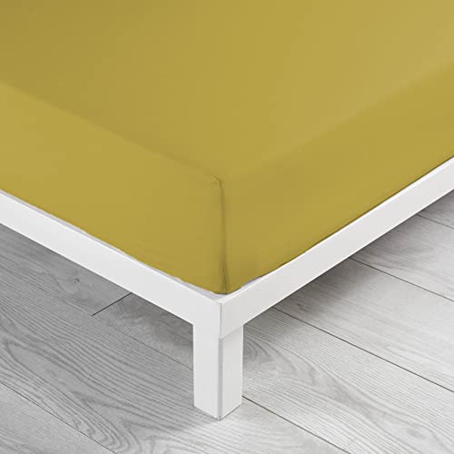 douceur d'intérieur, Fitted Sheet (160 x 200 cm) Linen Yellow, 100% Cotton