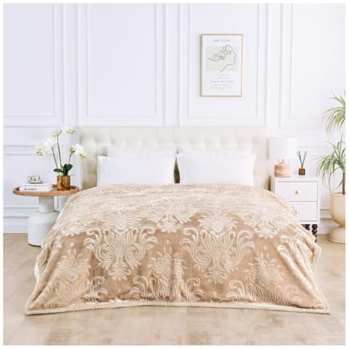 GC GAVENO CAVAILIA 4kg Heavy Weighted Blanket King Size - 2Ply Fleece Blanket - Warm, Thick Bed Throws Heavy Blanket - Stress-Anxiety Relief, Deep Sleep Blankets for Bed (200x240 cm) - Natural