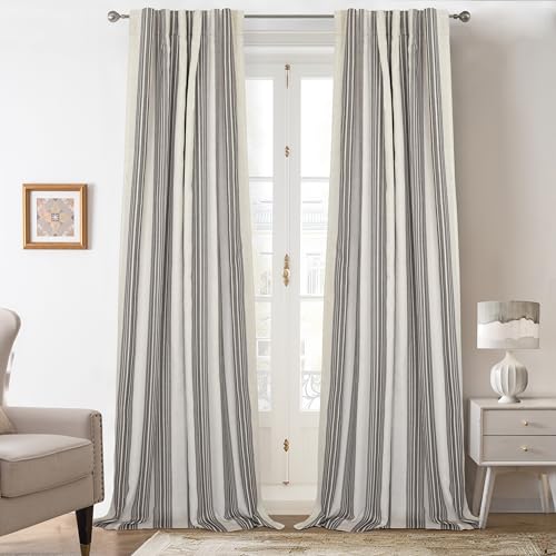 DriftAway Chris Blackout Curtain 2 Panels Back Tab, W52xL108, Gray - Blackout, Linen Texture, Stripe Pattern, Two Layers, for Bedroom Living Room Nursury, Thermal Insulated Lined