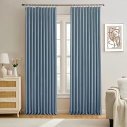 "KEQIAOSUOCAI Pinch Pleated Blackout Curtain Drapes for Window 108"" L - Triple Weave Energy Saving Thermal Room Divider Blackout Panels for Patio (72"" Wide per Panel, 2 Panels, Dusty Blue)"
