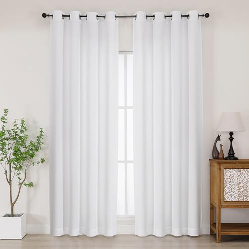 Chyhomenyc White Curtains 84 Inches Long 2 Panels Set, Light Filtering Faux Linen Textured Soft Airy Window Curtains for Living Room Bedroom, Thick Modern Privacy Grommet Drapes, 50Wx84L, 2PCS