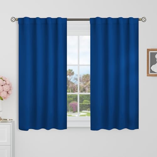 BGment 40 Inch Length Blackout Curtains for Cafe - 38 x 40 inch Short Window Curtains Rod Pocket and Back Tab Thermal Insulated Room Darkening Curtains for Kitchen Bathroom, 2 Panels, Classic Blue
