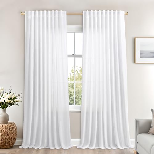 Mrs.Naturall Sheer Curtains Made of Linen Blend Fabric, for Living Room, 72 x 84 Inches, White