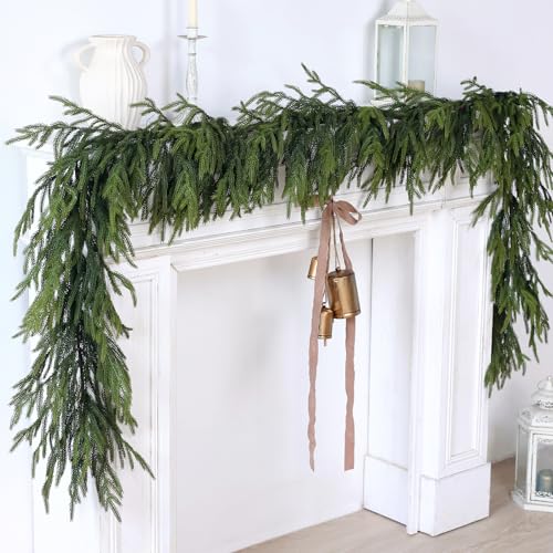 Artificial Christmas Garlands- Real Touch Norfolk Pine Garland Faux Greenery Fake Garland for Holiday, Fireplace, Mantle, Indoor Decor (1 Pcs,6 Feet)