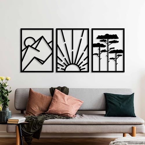 Stylish Decorative Metal Wall Accessory (3 Pieces), Black, 56 x 42 cm, Durable 1.5 mm Metal Body, Perfect for Modern Home Decor & Accent Walls