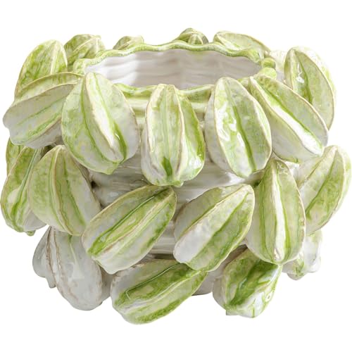 Kare Design Deco Vase Carambola, Green, White, Decorative Vase for Flowers, Modern, Room Decor, Home Decor, Table Decoration for Living Room, Bedroom, Home Office, 23x34x33 cm (H/W/D)