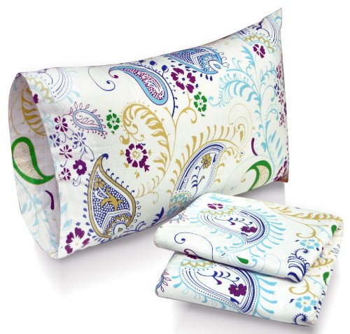 Tribeca Living Paisley Garden Printed Deep Pocket Flannel Sheet Set with Pillowcase, California King