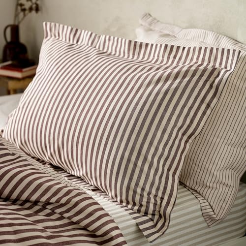Furn. Yard Hebden Mélange Stripe 100% Cotton Pillowcase Pair – Soft Textured Striped Design (Beetroot – 50x75cm)