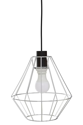 Premier Housewares Chrome Cage Pendant Light Industrial Iron Ceiling Fixture Chandelier Style Ceiling Light Pendant Lighting Ceiling Metal Frame Pendant Light 26 x 128 x 26 cm