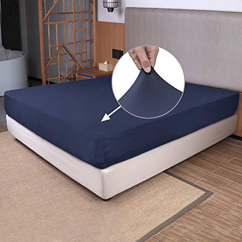 Full Size Fitted Bed Sheets Only - 4-Way Stretch Knit, Snug Fit, Wrinkle Free & Stay in Place, No More Slipping Off for Mattress, Soft & Comfortable - Navy Blue, Full