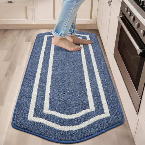 "COSY HOMEER Long Kitchen Floor Mats and Rugs Non Slip Washable,24""x59"" - Absorbent Kitchen Runner Rug,Stain Resistant Non Skid Standing Mat for Kitchen,Sink,Laundry,Polypropylene,Blue"