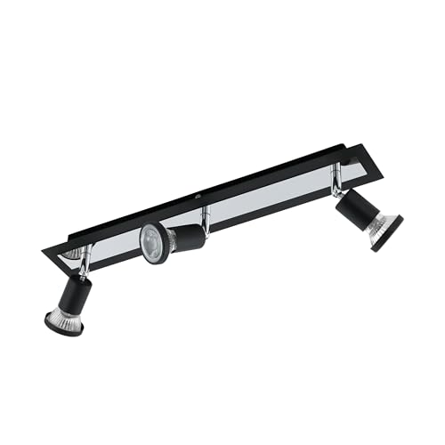 Eglo LED Ceiling Light Sarria, 3-Flame Ceiling lamp, Metal Spotlight, Living Room Light in Black and Chrome, Spots with GU10 Bulbs, Warm White