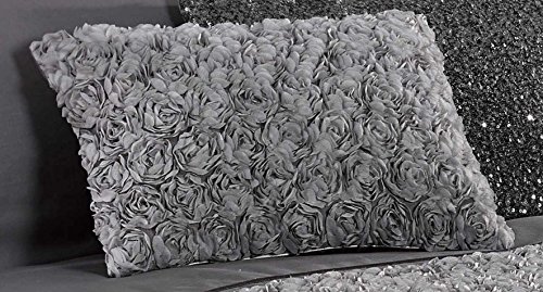 Rapport Home Grey Cushion Oblong Boudoir Scatter Cushion with Raised Rose Ruffle De