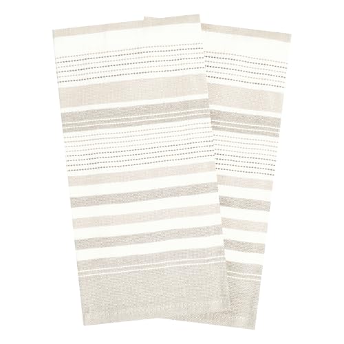 "T-Fal Premium Dual-Sided Skipping Striped Kitchen Towels (2-Pack), 18"" x 28"", Highly Absorbent, Long-Lasting, Reversable 100% Flat-Weave Cotton Dish Towels, Hand Towels, Bar Towels, Toast"