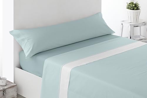 Miracle Home. Mantinos Bed Sheet Set of 4 Pieces, Fitted Sheet, Flat Sheet and 2 Pillowcases, Anti-Peeling, 50% Cotton-50% Brushed Microfibre, Blue, 150 x 200 cm, 150 cm Bed