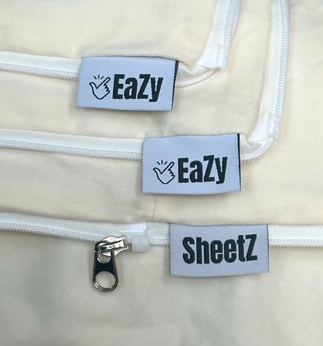 Eazy Sheetz??: Stay-On Fitted Sheets with Zippers - Zip-On Sheet Set, Secure Fit Sheets That Don???t Pop Off (Vanilla) Silky Cotton - Queen 60X80X14 Standard (13-15 inch Depth) STQ14V