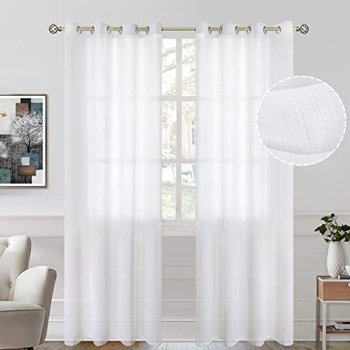 BGment Opaque Semi Sheer Curtains for Living Room, Grommet Light Filtering Casual Textured Privacy Curtains for Patio Door/Bedroom, 2 Panels (Each 52 x 108 Inch, White)