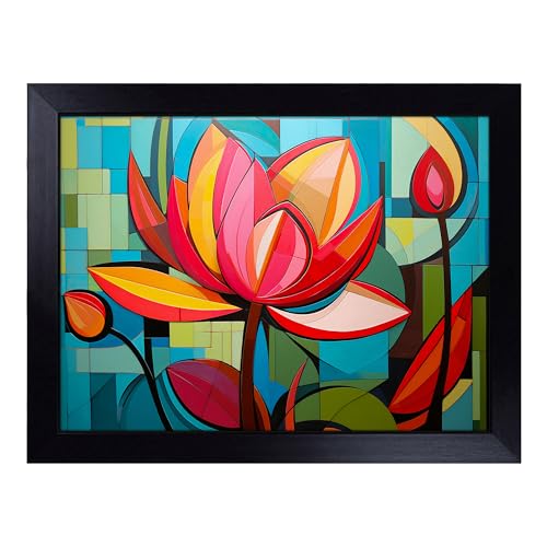 Lap Tray with Bean Bag Cushion, Lotus Flower Constructivism - Handmade in the UK, Raised Wooden Edge, Padded Cushion, Heat-Resistant Wipe-Clean Surface, for Meals, Laptops and Crafts