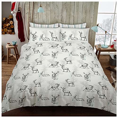 GC GAVENO CAVAILIA Printed Stag Duvet Cover With Pillow Cases, Printed Animal Bedding Set, Reversible Quilt Cover Double