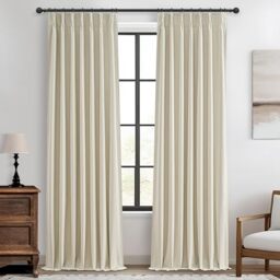 "Cream Blackout Curtains & Drapes 96 Inches Long 2 Panels Set for Sliding Glass Doors, Pinch Pleated Thick Linen Blend Windows Curtain with Back Tab for Bedroom Cold Weather Thermal 40""W x 96""L"