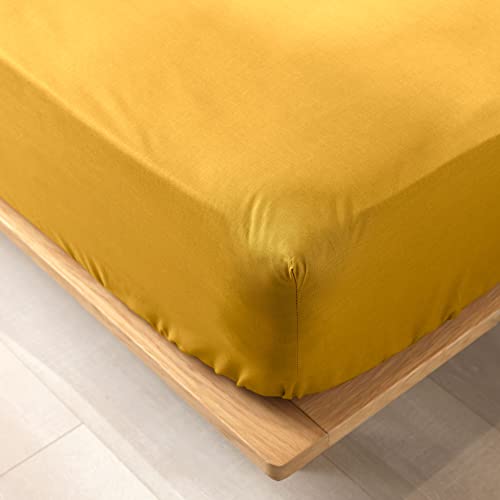 douceur d'intérieur, Biolina Ochre Fitted Sheet (160 x 200 cm) 100% Organic Cotton