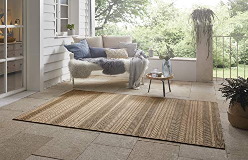 NORTHRUGS Granado Indoor and Outdoor Rug 80 x 150 cm Flat Weave Sisal Look Scandi Design Weatherproof for Balcony Patio Conservatory Kitchen Bathroom Rug Living Room Waterproof in Beige Brown