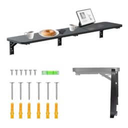 Maclean folding wall shelf load capacity 50 kg folding table with safety lock folding knob included level for kitchen bathroom (Black, 100x20 cm)