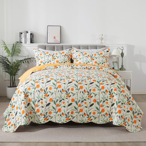 HoneiLife Floral Quilt Sets - Botanical Bedspreads 3-Piece, Wildflower Coverlet for Queen Beds, Lightweight Bed Cover, All Season Use