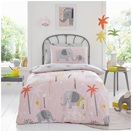 GC GAVENO CAVAILIA Kids Printed Duvet Cover & Sheet Set, Easy Care Polycotton Children Bedding, Single, Elephant Friends,668886