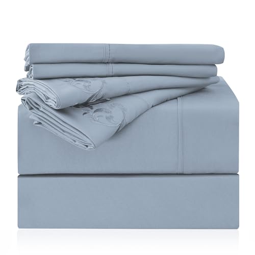 "LONAVA Queen Size Sheet Set - 6 Piece Hotel Luxury Wrinkle-Free Microfiber Sheet, Oeko-TEX Certified, Breathable & Elastic, 16"" Deep Pockets, Spa Blue"