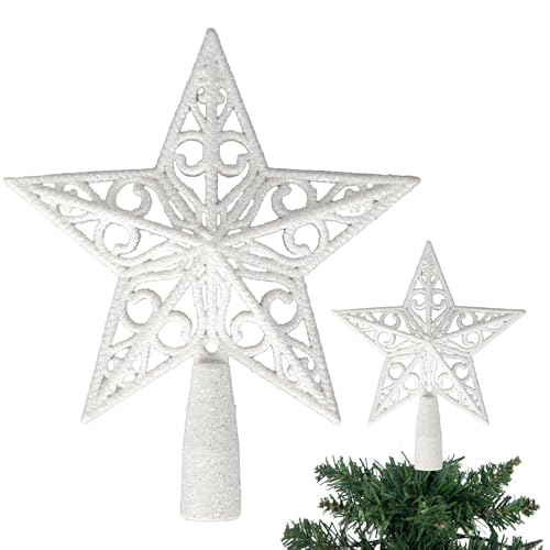 14.5cm White Glitter Star Christmas Tree Topper Shatterproof for Christmas Tree Decorations Xmas Treetop Tree Crown Holiday Ornament