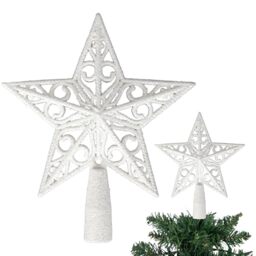 14.5cm White Glitter Star Christmas Tree Topper Shatterproof for Christmas Tree Decorations Xmas Treetop Tree Crown Holiday Ornament