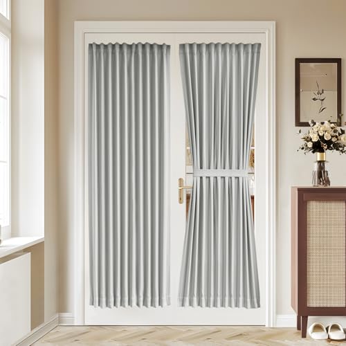 Vatge Grey French Door Curtain Panel - Adjustable Window Coverings for Front/Back Doors, 1 Panel, W36 x L72, Silver Grey