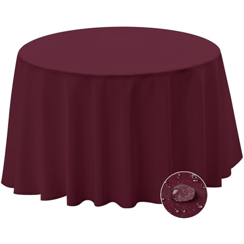 BYDOLL Table Cloth 70 Inch Round Tablecloth Fits Max60 Inch Diameter Table Top,Burgundy Polyester Washable Wrinkle-Free Spillproof Tablecloth for Party Patio Cover