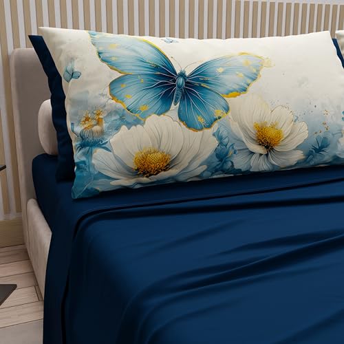 PETTI Artigiani Italiani - Mariposa-04 Cotton Sheets with Pillowcases in Digital Print, Double Bed Set, 100% Made in Italy